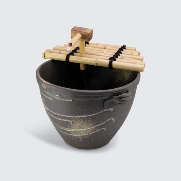 TSURU Japanese Living Collection TSUKUBAI Artisanal Ceramic Water Fountain with Bamboo Spout (9124-02)