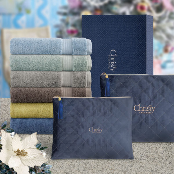 CHRISTY 100% Combed Cotton Bath/Sports Bath Towel with Navy Velvet Pouch Gift Set – SANCTUARY