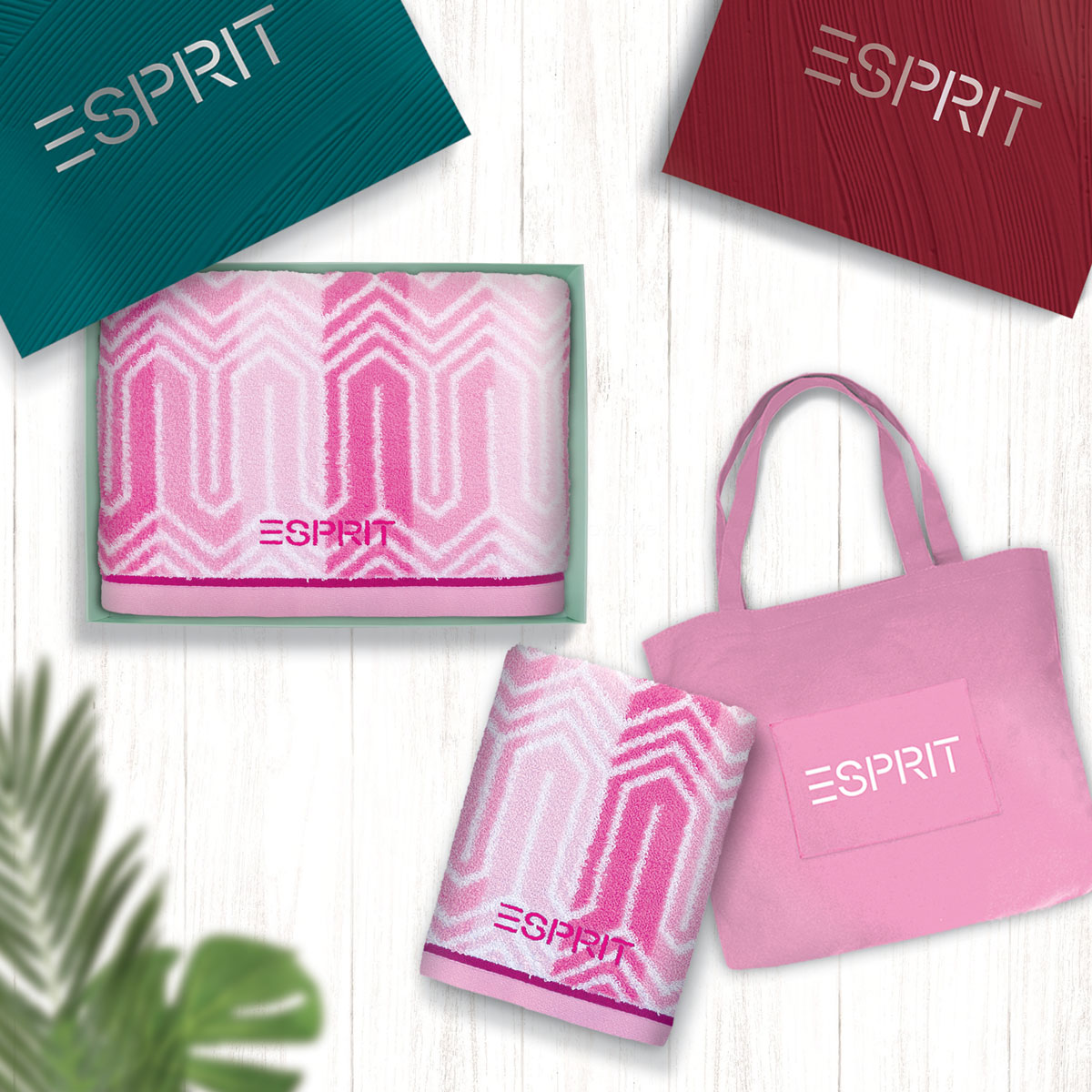 ESPRIT HOME Fashion Jacquard Collection 100 Combed Cotton Bath Towel Gift Set Hand Towel in Eco Bag BTB 82 Pink RizonHome