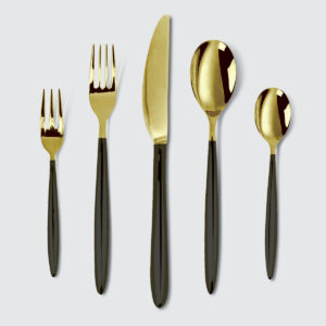 CHARLES MILLEN Signature Cutlery ADELIA Gold Mirror Finish with Black Handle