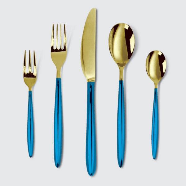 CHARLES MILLEN Signature Cutlery ADELIA Gold Mirror Finish with Blue Handle