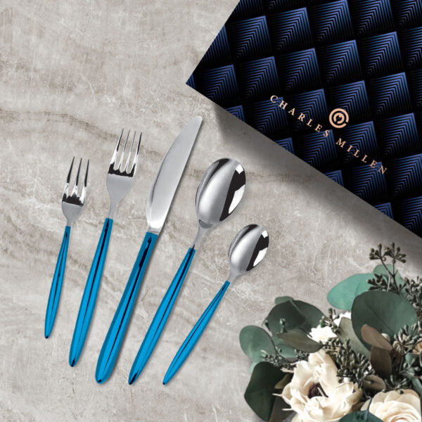 CHARLES MILLEN Signature Cutlery ADELIA Stainless Steel Mirror Finish with Blue Handle